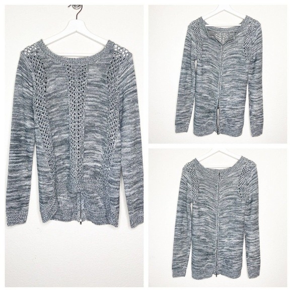 Altar'd State Gray Two Way Zip Back Mulit Knit Pattern Sweater Sz S - Picture 1 of 10